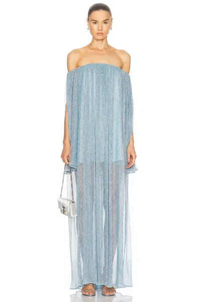 Caroline Constas Corinthia Off Shoulder Pleated Gown In Cerulean