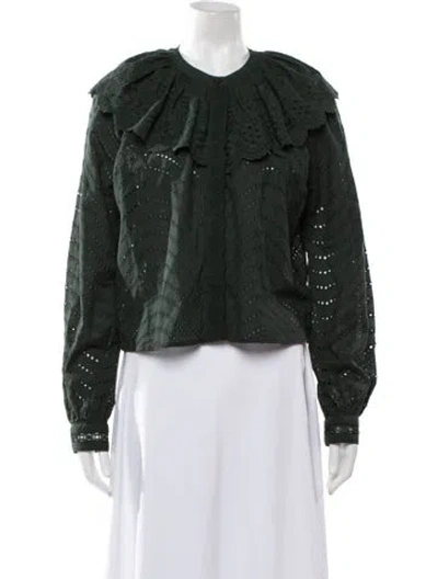 Pre-owned Caroline Constas Crew Neck Long Sleeve Blouse W/ Tags In Green