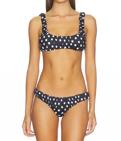 CAROLINE CONSTAS DORIT AND BIKINI BOTTOM TOP SET IN BLACK AND IVORY POLKA DOT