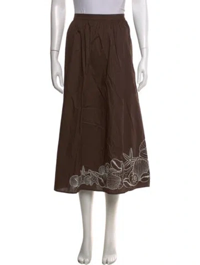 Pre-owned Caroline Constas Embroidered Accent Midi Length Skirt In Brown