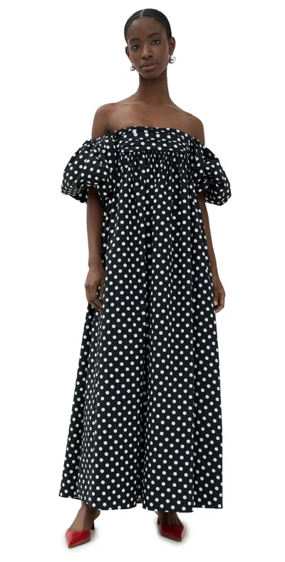 Caroline Constas Emilia Ruched Empire Maxi Dress Black/white In Black & White Polka Dot