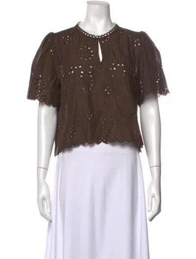 Pre-owned Caroline Constas Floral Print Crew Neck Blouse W/ Tags In Brown