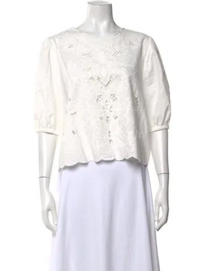 Pre-owned Caroline Constas Floral Print Crew Neck Blouse W/ Tags In White