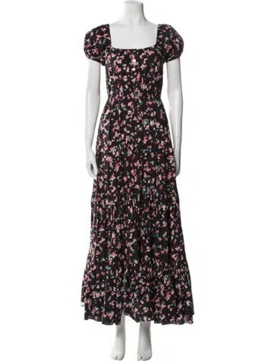 Pre-owned Caroline Constas Floral Print Long Dress In Black