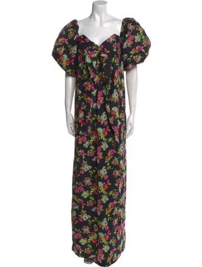 Pre-owned Caroline Constas Floral Print Long Dress In Black