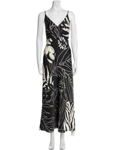 Pre-owned Caroline Constas Floral Print Long Dress In Black
