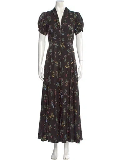 Pre-owned Caroline Constas Floral Print Long Dress In Black