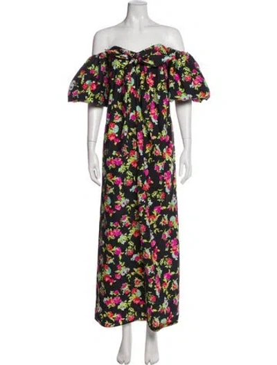 Pre-owned Caroline Constas Floral Print Long Dress In Black