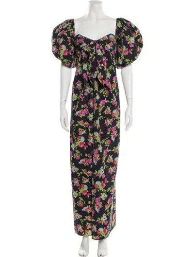 Pre-owned Caroline Constas Floral Print Long Dress In Black