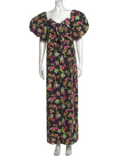 Pre-owned Caroline Constas Floral Print Long Dress In Black