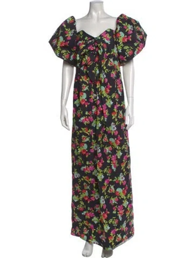 Pre-owned Caroline Constas Floral Print Long Dress In Black