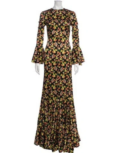 Pre-owned Caroline Constas Floral Print Long Dress In Black/yellow