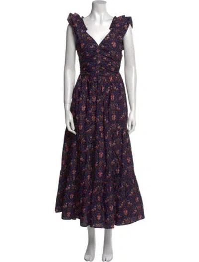 Pre-owned Caroline Constas Floral Print Long Dress In Blue