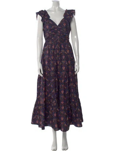 Pre-owned Caroline Constas Floral Print Long Dress In Blue