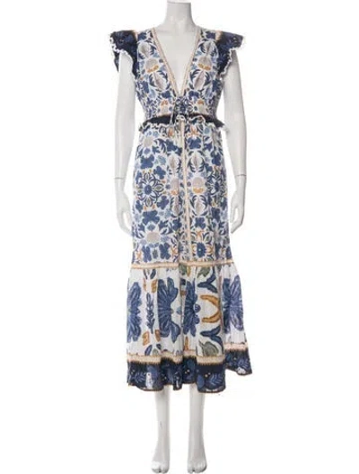 Pre-owned Caroline Constas Floral Print Long Dress In Blue