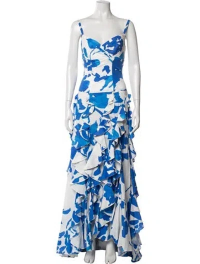 Pre-owned Caroline Constas Floral Print Long Dress In Blue