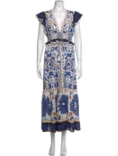 Pre-owned Caroline Constas Floral Print Long Dress In Blue