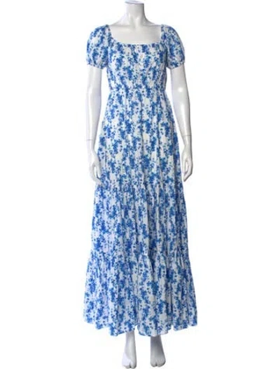 Pre-owned Caroline Constas Floral Print Long Dress In Blue/white