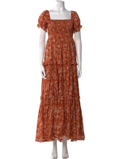 Pre-owned Caroline Constas Floral Print Long Dress In Brown