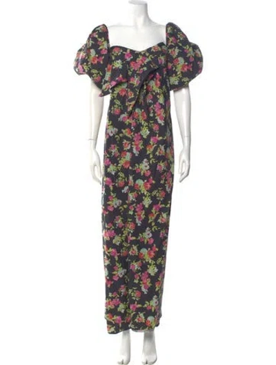 Pre-owned Caroline Constas Floral Print Long Dress In Green