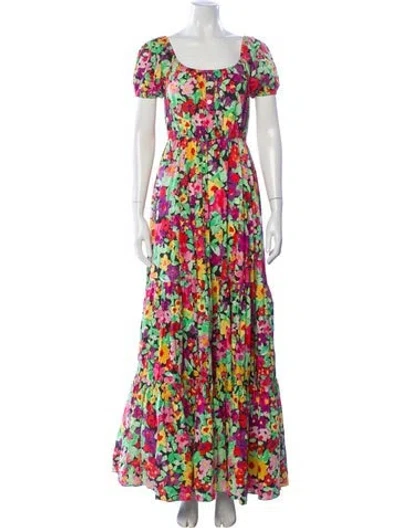 Pre-owned Caroline Constas Floral Print Long Dress In Green