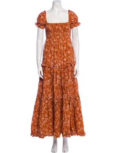 Pre-owned Caroline Constas Floral Print Long Dress In Orange