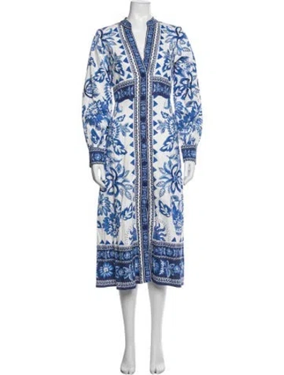 Pre-owned Caroline Constas Floral Print Long Dress W/ Tags In Blue/white