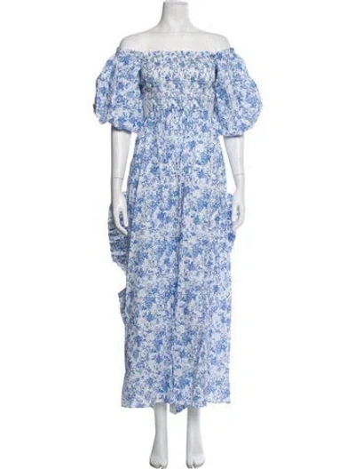 Pre-owned Caroline Constas Floral Print Long Dress W/ Tags In Blue/white