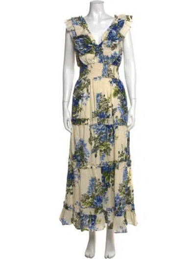 Pre-owned Caroline Constas Floral Print Long Dress W/ Tags In Neutrals