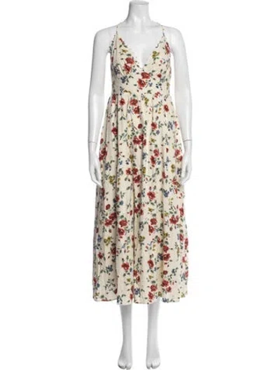 Pre-owned Caroline Constas Floral Print Long Dress W/ Tags In Neutrals