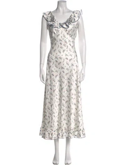 Pre-owned Caroline Constas Floral Print Long Dress W/ Tags In White