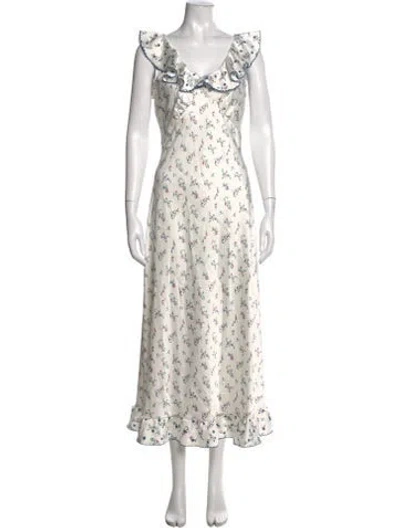 Pre-owned Caroline Constas Floral Print Long Dress W/ Tags In White