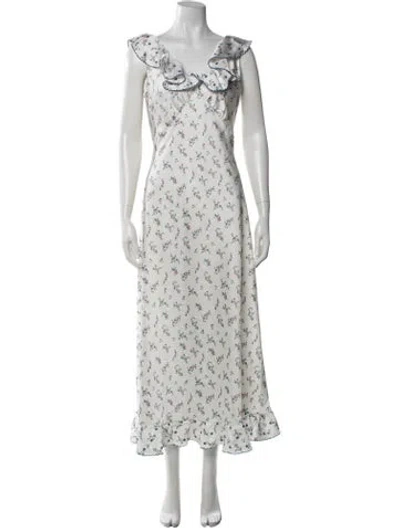 Pre-owned Caroline Constas Floral Print Long Dress W/ Tags In White