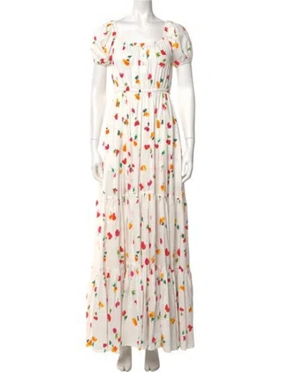 Pre-owned Caroline Constas Floral Print Long Dress In White