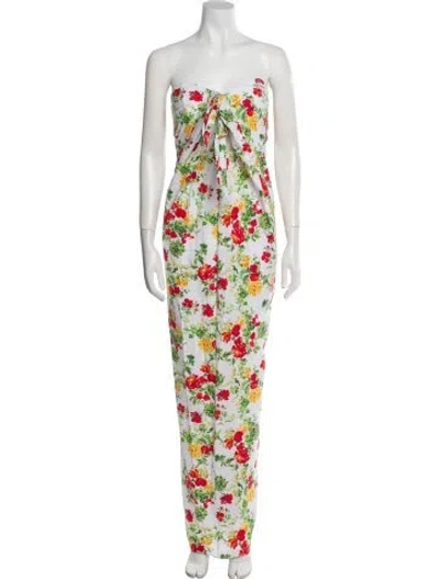 Pre-owned Caroline Constas Floral Print Long Dress In White
