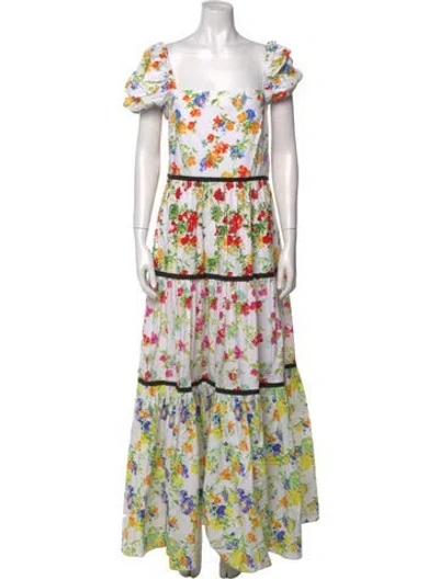 Pre-owned Caroline Constas Floral Print Long Dress In White