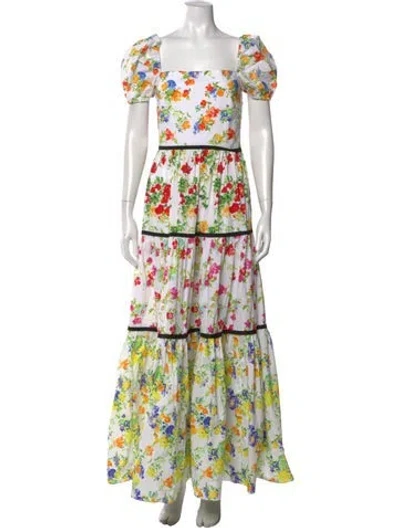 Pre-owned Caroline Constas Floral Print Long Dress In White