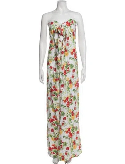 Pre-owned Caroline Constas Floral Print Long Dress In White