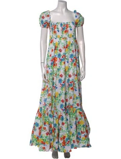 Pre-owned Caroline Constas Floral Print Long Dress In White