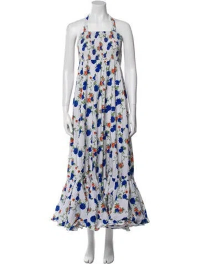 Pre-owned Caroline Constas Floral Print Long Dress In White