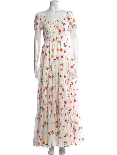 Pre-owned Caroline Constas Floral Print Long Dress In White