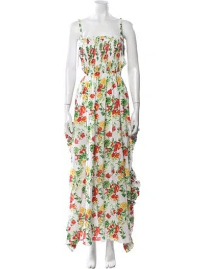 Pre-owned Caroline Constas Floral Print Long Dress In White