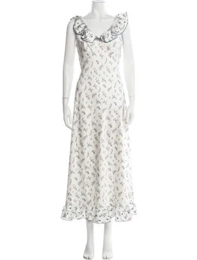 Pre-owned Caroline Constas Floral Print Long Dress In White