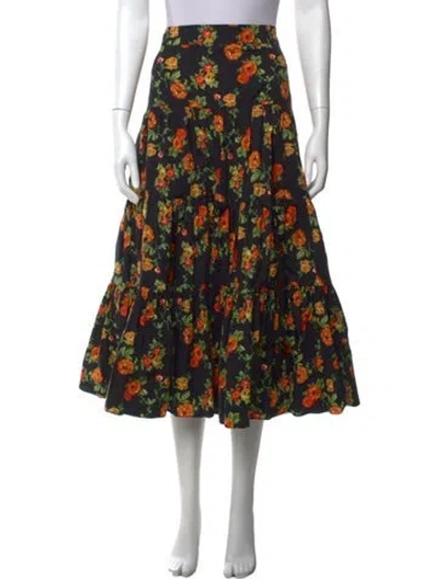 Pre-owned Caroline Constas Floral Print Long Skirt In Black