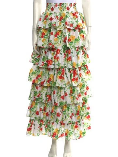 Pre-owned Caroline Constas Floral Print Long Skirt In Green