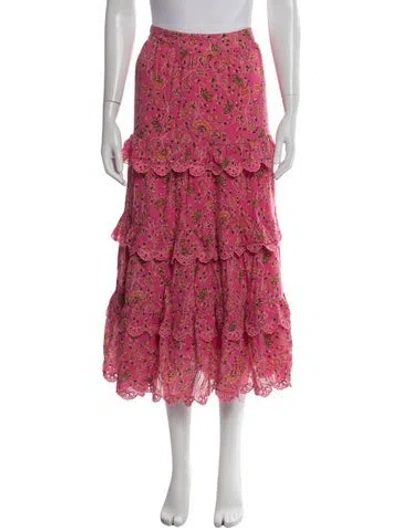 Pre-owned Caroline Constas Floral Print Long Skirt In Pink