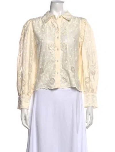 Pre-owned Caroline Constas Floral Print Long Sleeve Blouse In Neutrals