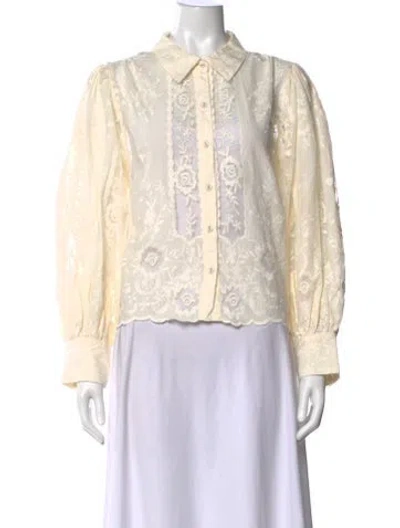 Pre-owned Caroline Constas Floral Print Long Sleeve Blouse In Neutrals