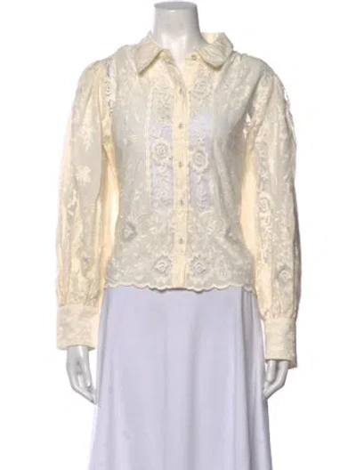 Pre-owned Caroline Constas Floral Print Long Sleeve Blouse W/ Tags In Neutrals