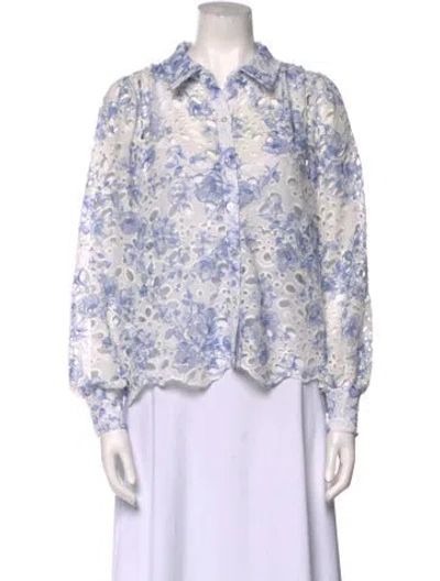 Pre-owned Caroline Constas Floral Print Long Sleeve Blouse W/ Tags In White
